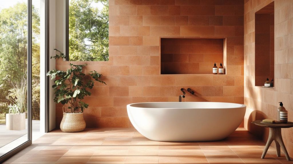 Combiner carrelage terracotta et éléments en bois pour plus d'authenticité